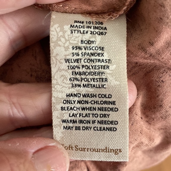 Soft Surroundings Tuscany Tunic Exaggerated Overlapping Velvet Trim Sleeve Size - Picture 5 of 5